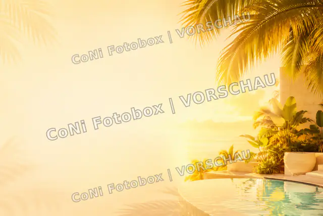 Goldener Fotobox-Startscreen mit Poolmotiv für eine Sommerfeier